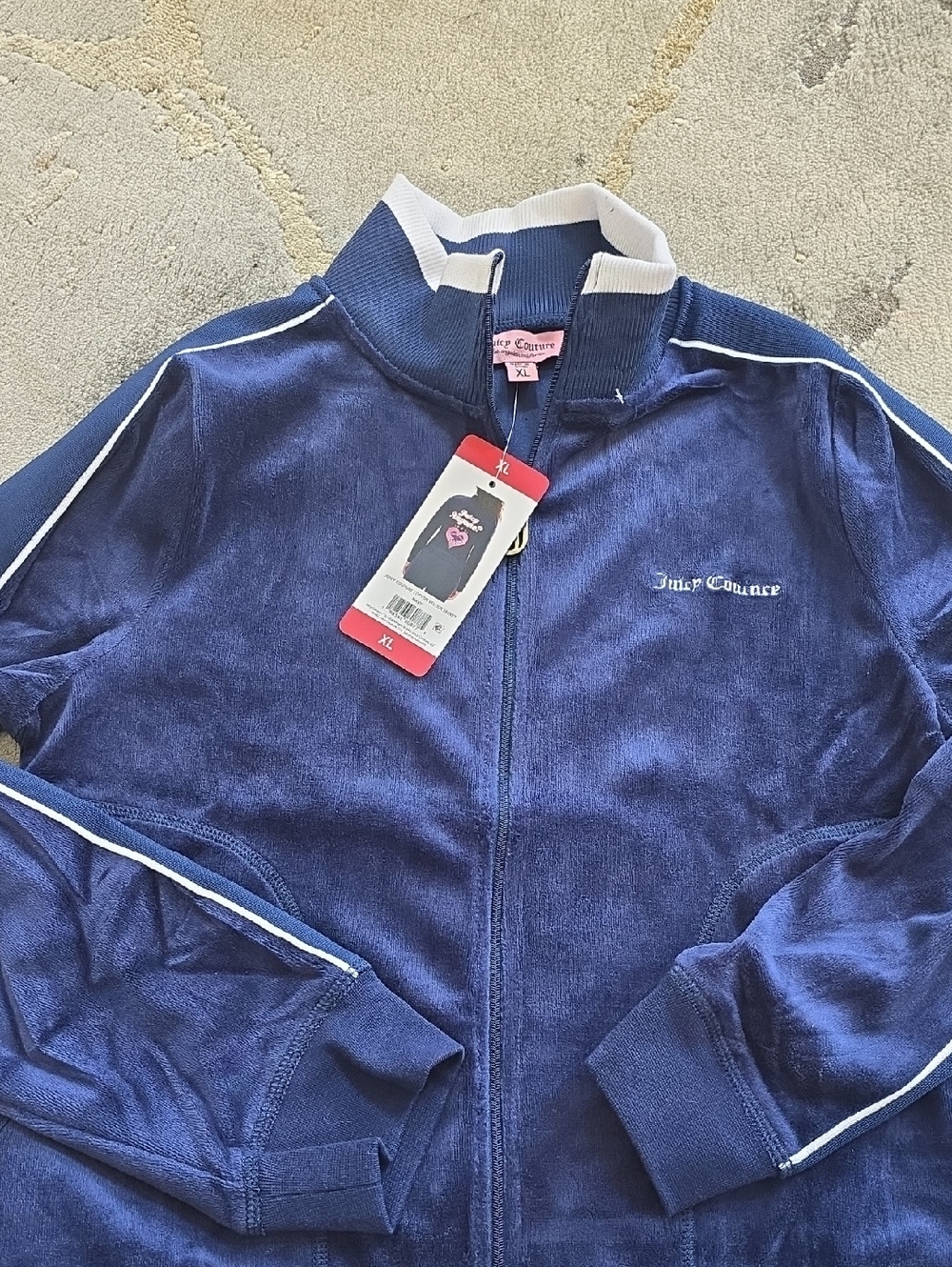 Juicy Couture Navy Velour Track Jacket with White Piping